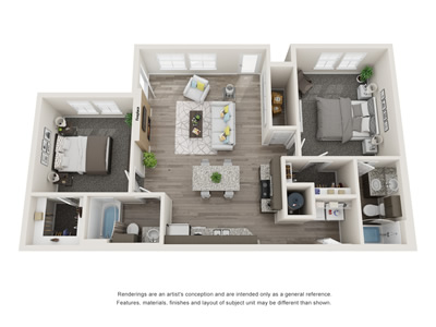 Two Bedroom / Two Bath - 1,059 Sq. Ft.*
